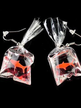 🆕️ 🐠 Artisan Hand Made orange Gold Fish Bag Earrings NWOT